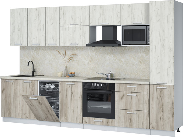 Изображение товара Кухонный гарнитур Интерлиния Мила Лайт 3.3-ПМ4 ( дуб белый/дуб серый/опал светлый)