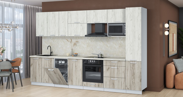 Изображение товара Кухонный гарнитур Интерлиния Мила Лайт 3.3-ПМ4 ( дуб белый/дуб серый/опал светлый)