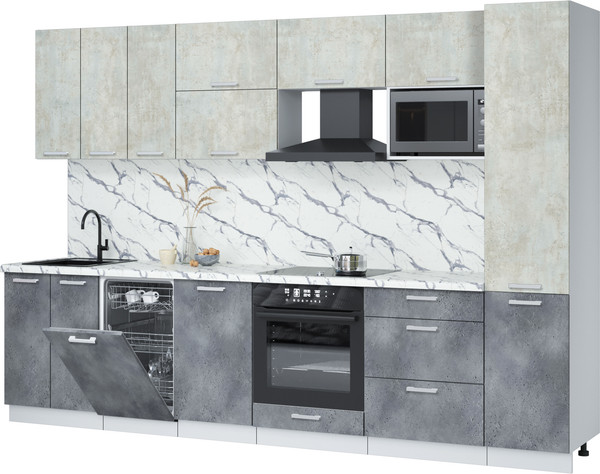 Изображение товара Кухонный гарнитур Интерлиния Мила Лайт 3.1-ПМ4 (бетон лайт/бетон портленд/белый гранит)