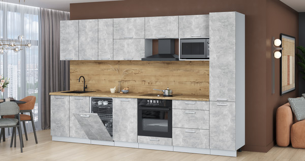 Изображение товара Кухонный гарнитур Интерлиния Мила Лайт 3.3-ПМ4 (бетон/бетон/дуб бунратти)