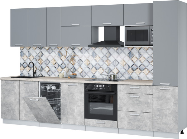 Изображение товара Кухонный гарнитур Интерлиния Мила Лайт 3.3-ПМ4 (серебро/бетон/травертин серый)
