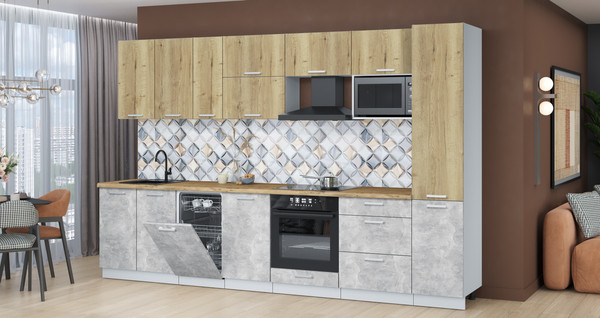 Изображение товара Кухонный гарнитур Интерлиния Мила Лайт 3.3-ПМ4  (дуб золотой/бетон/дуб бунратти)