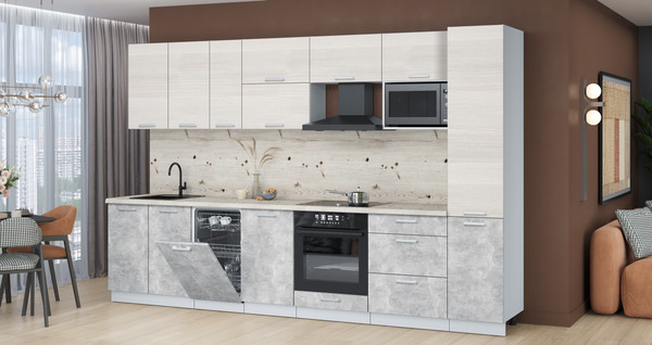 Изображение товара Кухонный гарнитур Интерлиния Мила Лайт 3.3-ПМ4 (вудлайн кремовый/бетон/бискайская сосна)