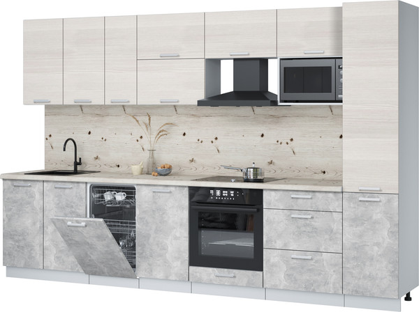 Изображение товара Кухонный гарнитур Интерлиния Мила Лайт 3.3-ПМ4 (вудлайн кремовый/бетон/бискайская сосна)