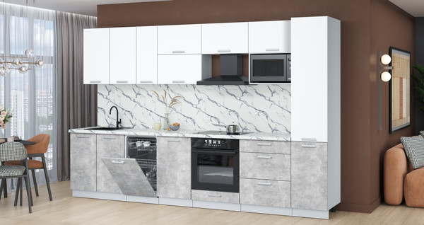 Изображение товара Кухонный гарнитур Интерлиния Мила Лайт 3.3-ПМ4  (белый платинум/бетон/белый гранит)