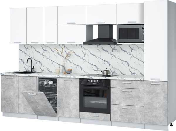 Изображение товара Кухонный гарнитур Интерлиния Мила Лайт 3.3-ПМ4  (белый платинум/бетон/белый гранит)