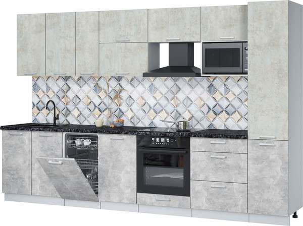 Изображение товара Кухонный гарнитур Интерлиния Мила Лайт 3.3-ПМ4 (бетон лайт/бетон/кастилло темный)
