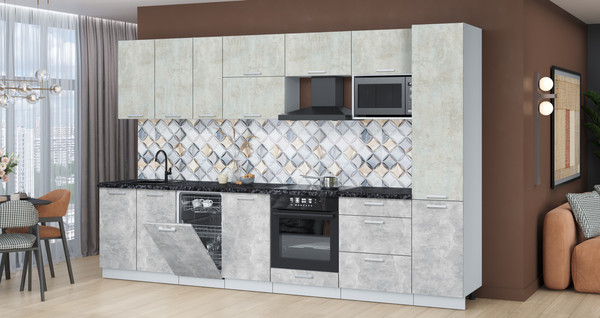 Изображение товара Кухонный гарнитур Интерлиния Мила Лайт 3.3-ПМ4 (бетон лайт/бетон/кастилло темный)