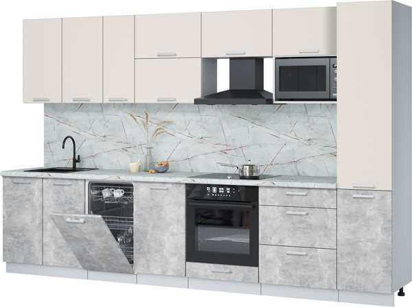 Изображение товара Кухонный гарнитур Интерлиния Мила Лайт 3.3-ПМ4 (персидский жемчуг/бетон/серый каспий)