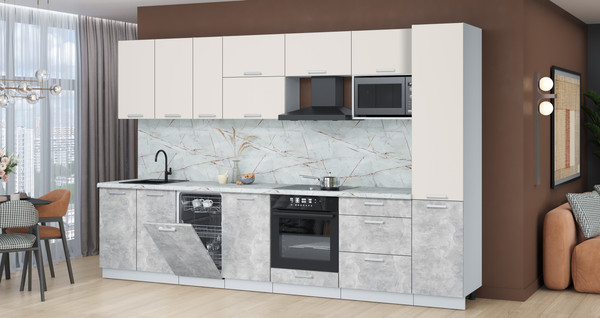 Изображение товара Кухонный гарнитур Интерлиния Мила Лайт 3.3-ПМ4 (персидский жемчуг/бетон/серый каспий)