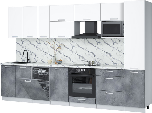 Изображение товара Кухонный гарнитур Интерлиния Мила Лайт 3.3-ПМ4 (белый платинум/бетон портленд/белый гранит)