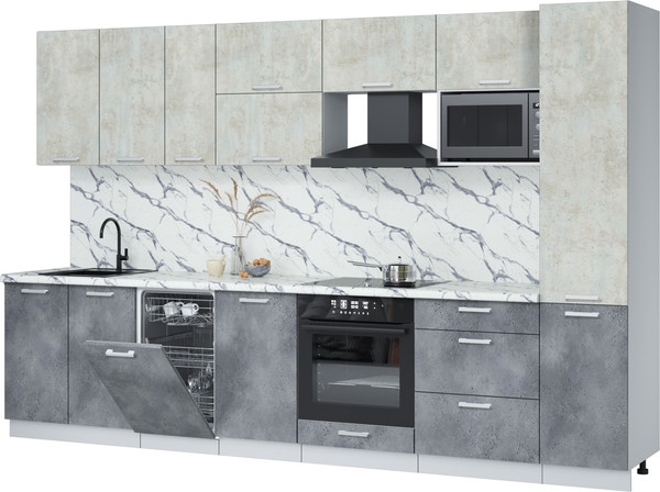 Изображение товара Кухонный гарнитур Интерлиния Мила Лайт 3.3-ПМ4 (бетон лайт/бетон портленд/белый гранит)