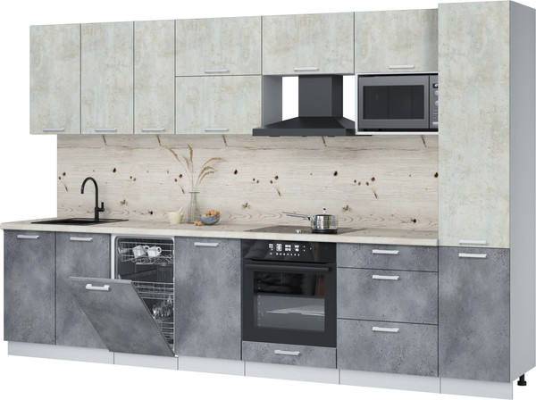 Изображение товара Кухонный гарнитур Интерлиния Мила Лайт 3.3-ПМ4 (бетон лайт/бетон портленд/бискайская сосна)