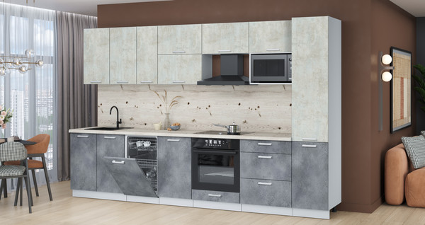 Изображение товара Кухонный гарнитур Интерлиния Мила Лайт 3.3-ПМ4 (бетон лайт/бетон портленд/бискайская сосна)