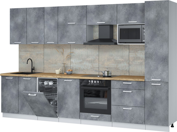 Изображение товара Кухонный гарнитур Интерлиния Мила Лайт 3.3-ПМ4  (бетон портленд/бетон портленд/дуб бунратти)