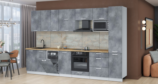 Изображение товара Кухонный гарнитур Интерлиния Мила Лайт 3.3-ПМ4  (бетон портленд/бетон портленд/дуб бунратти)