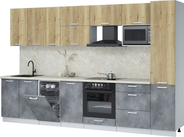 Изображение товара Кухонный гарнитур Интерлиния Мила Лайт 3.3-ПМ4 (дуб золотой/бетон портленд/опал светлый)