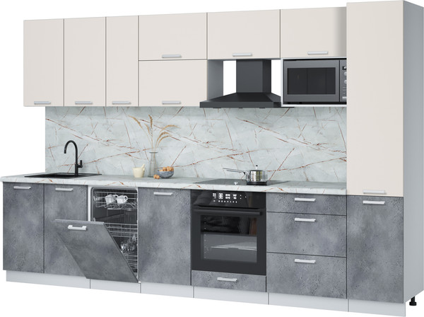 Изображение товара Кухонный гарнитур Интерлиния Мила Лайт 3.3-ПМ4 (персидский жемчуг/бетон портленд/серый каспий)