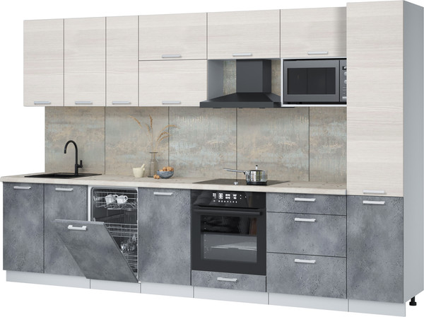 Изображение товара Кухонный гарнитур Интерлиния Мила Лайт 3.3-ПМ4 (вудлайн кремовый/бетон портленд/бискайская сосна)