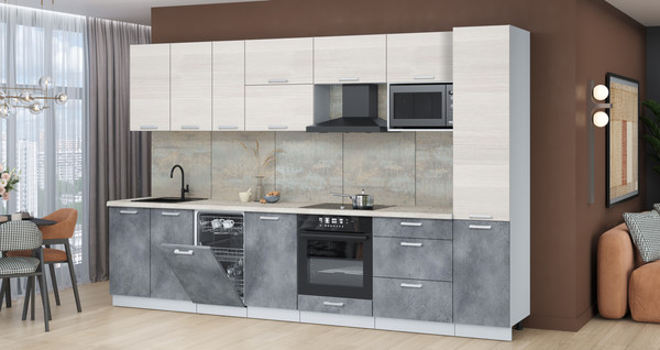 Изображение товара Кухонный гарнитур Интерлиния Мила Лайт 3.3-ПМ4 (вудлайн кремовый/бетон портленд/бискайская сосна)