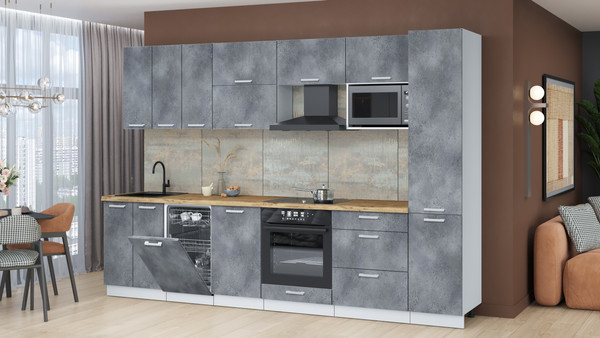 Изображение товара Кухонный гарнитур Интерлиния Мила Лайт 3.1-ПМ4  (бетон портленд/бетон портленд/дуб бунратти)