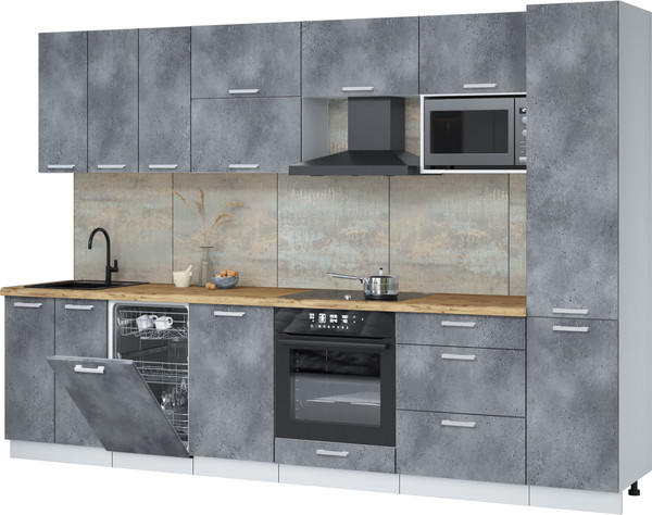 Изображение товара Кухонный гарнитур Интерлиния Мила Лайт 3.1-ПМ4  (бетон портленд/бетон портленд/дуб бунратти)