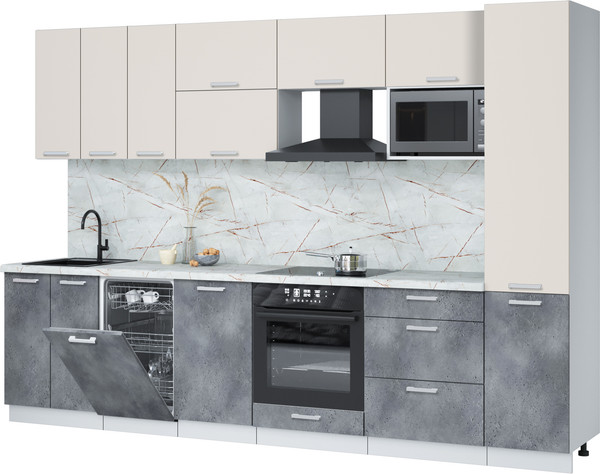 Изображение товара Кухонный гарнитур Интерлиния Мила Лайт 3.1-ПМ4 (персидский жемчуг/бетон портленд/серый каспий)