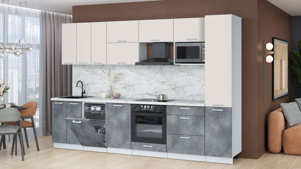 Изображение товара Кухонный гарнитур Интерлиния Мила Лайт 3.1-ПМ4 (персидский жемчуг/бетон портленд/серый каспий)