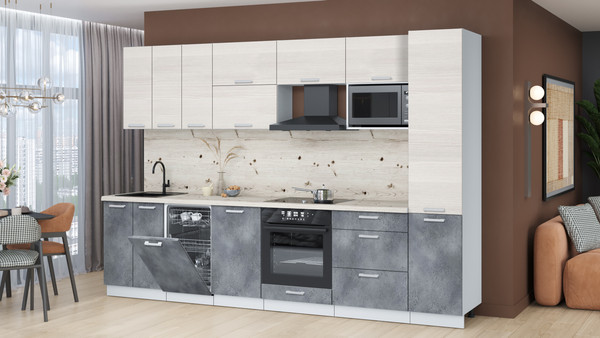 Изображение товара Кухонный гарнитур Интерлиния Мила Лайт 3.1-ПМ4 (вудлайн кремовый/бетон портленд/бискайская сосна)