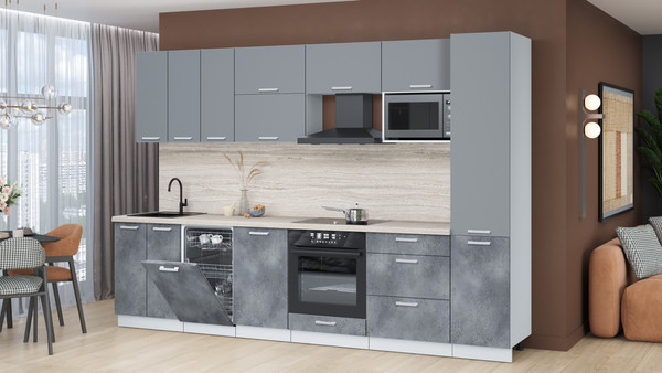 Изображение товара Кухонный гарнитур Интерлиния Мила Лайт 3.1-ПМ4 (серебро/бетон портленд/травертин серый)