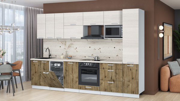 Изображение товара Кухонный гарнитур Интерлиния Мила Лайт 3.1-ПМ4  (вудлайн кремовый/дуб веллингтон/бискайская сосна)