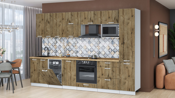 Изображение товара Кухонный гарнитур Интерлиния Мила Лайт 3.1-ПМ4 (дуб веллингтон/дуб веллингтон/дуб бунратти)