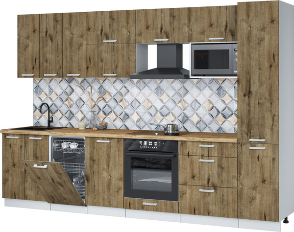 Изображение товара Кухонный гарнитур Интерлиния Мила Лайт 3.1-ПМ4 (дуб веллингтон/дуб веллингтон/дуб бунратти)