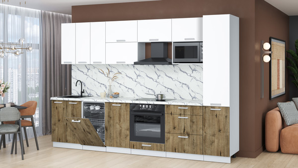 Изображение товара Кухонный гарнитур Интерлиния Мила Лайт 3.1-ПМ4 (белый платинум/дуб веллингтон/белый гранит)