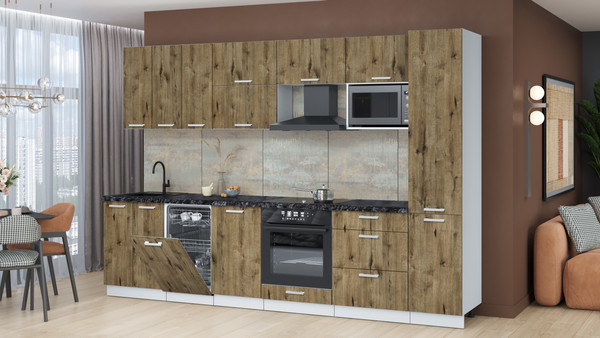 Изображение товара Кухонный гарнитур Интерлиния Мила Лайт 3.1-ПМ4  (дуб веллингтон/дуб веллингтон/кастилло темный)