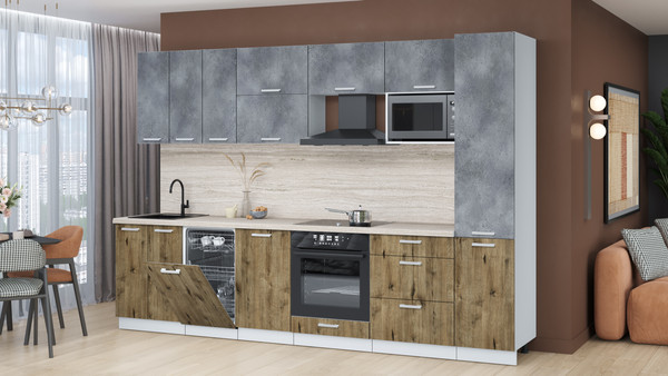 Изображение товара Кухонный гарнитур Интерлиния Мила Лайт 3.1-ПМ4  (бетон портленд/дуб веллингтон/травертин серый)