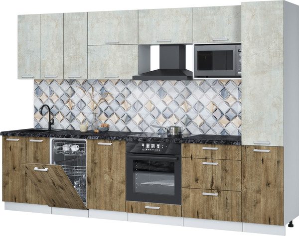 Изображение товара Кухонный гарнитур Интерлиния Мила Лайт 3.1-ПМ4 (бетон лайт/дуб веллингтон/кастилло темный)