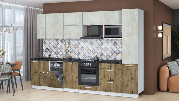 Изображение товара Кухонный гарнитур Интерлиния Мила Лайт 3.1-ПМ4 (бетон лайт/дуб веллингтон/кастилло темный)