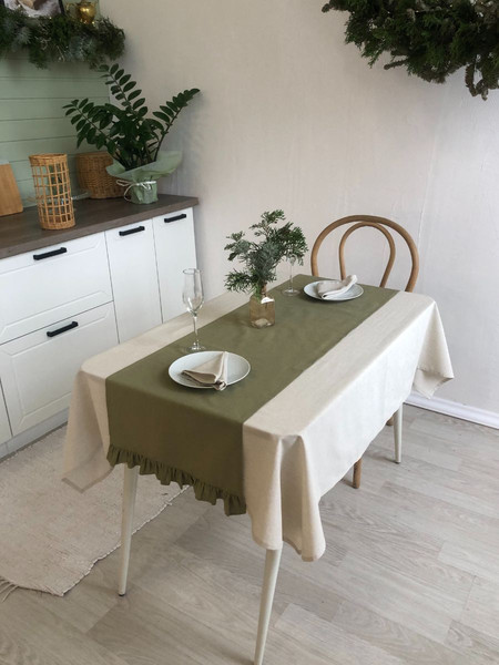 Изображение товара Дорожка на стол ОМурМебель 140x40см с рюшами (мятный)