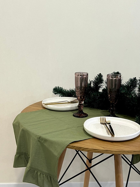 Изображение товара Дорожка на стол ОМурМебель 140x40см с рюшами (мятный)