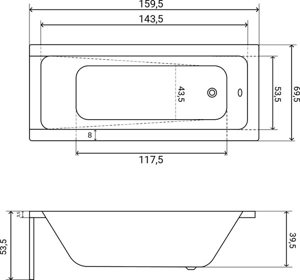 Изображение товара Ванна акриловая Lauter Estelle 160 / 21206060 (с ножками и сифоном 21Y11010 хром)