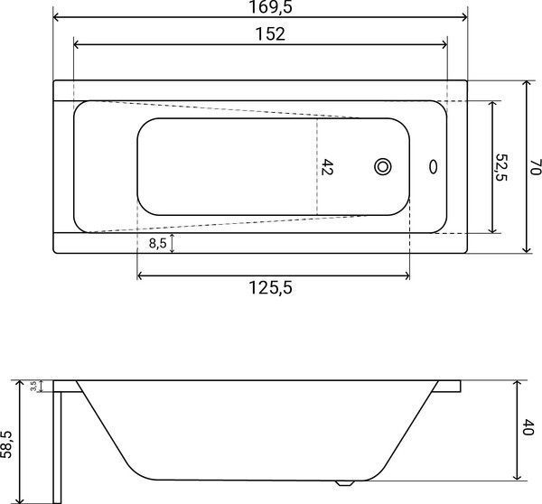 Изображение товара Ванна акриловая Lauter Estelle 170 / 21206070 (с ножками и сифоном 21Y32000 хром)