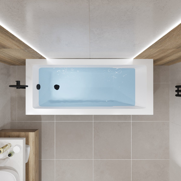 Изображение товара Ванна акриловая Lauter Estelle 170 / 21206070 (с ножками, лицевым экраном черного цвета и сифоном 21Y11021 матовый черный)