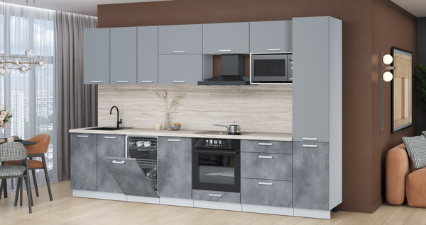 Изображение товара Кухонный гарнитур Интерлиния Мила Лайт 3.3-ПМ4 (серебро/бетон портленд/травертин серый)