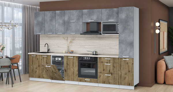 Изображение товара Кухонный гарнитур Интерлиния Мила Лайт 3.3-ПМ4  (бетон портленд/дуб веллингтон/травертин серый)