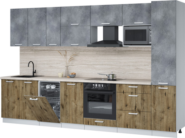 Изображение товара Кухонный гарнитур Интерлиния Мила Лайт 3.3-ПМ4  (бетон портленд/дуб веллингтон/травертин серый)