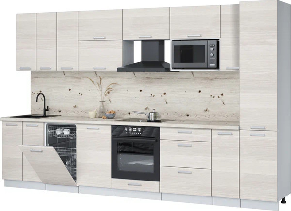 Изображение товара Кухонный гарнитур Интерлиния Мила Лайт 3.4-ПМ4 (вудлайн кремовый/вудлайн кремовый/бискайская сосна)