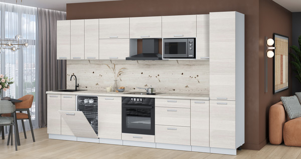 Изображение товара Кухонный гарнитур Интерлиния Мила Лайт 3.4-ПМ4 (вудлайн кремовый/вудлайн кремовый/бискайская сосна)