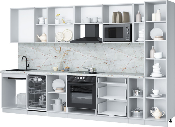 Изображение товара Кухонный гарнитур Интерлиния Мила Лайт 3.4-ПМ4  (белый платинум/белый платинум/дуб бунратти)