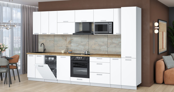 Изображение товара Кухонный гарнитур Интерлиния Мила Лайт 3.4-ПМ4  (белый платинум/белый платинум/дуб бунратти)